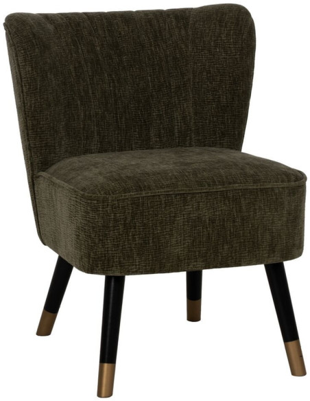 Fauteuil moderne bas en Tissu Vert Bois Noir Doré Altea - 1