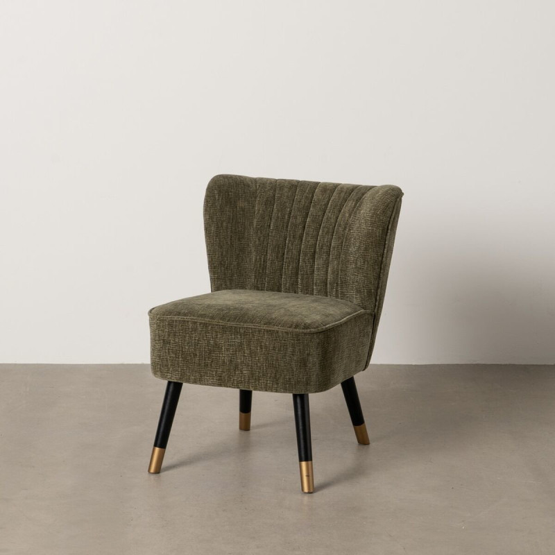Fauteuil moderne bas en Tissu Vert Bois Noir Doré Altea - 2