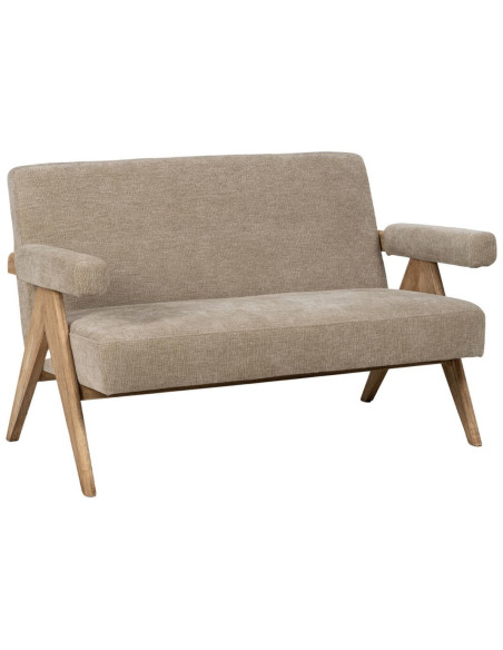 Canapé moderne chic Droit 2 places en Tissu Beige Bois Naturel Tudela - 1
