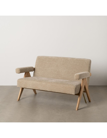 Canapé moderne chic Droit 2 places en Tissu Beige Bois Naturel Tudela - 2
