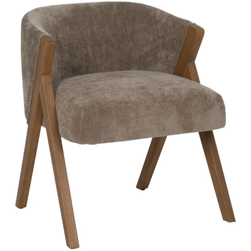 Fauteuil de table Cabriolet bouclette en Tissu Taupe Bouclé Bois de bouleau Naturel Tossa - 1