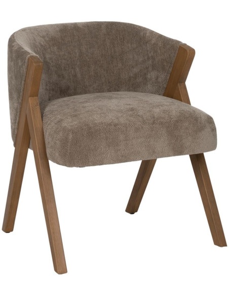 Fauteuil de table Cabriolet bouclette en Tissu Taupe Bouclé Bois de bouleau Naturel Tossa - 1