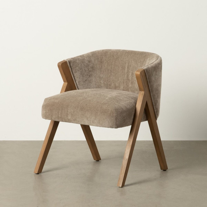 Fauteuil de table Cabriolet bouclette en Tissu Taupe Bouclé Bois de bouleau Naturel Tossa - 2