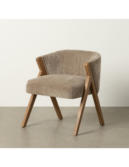 Fauteuil de table Cabriolet bouclette en Tissu Taupe Bouclé Bois de bouleau Naturel Tossa - 2