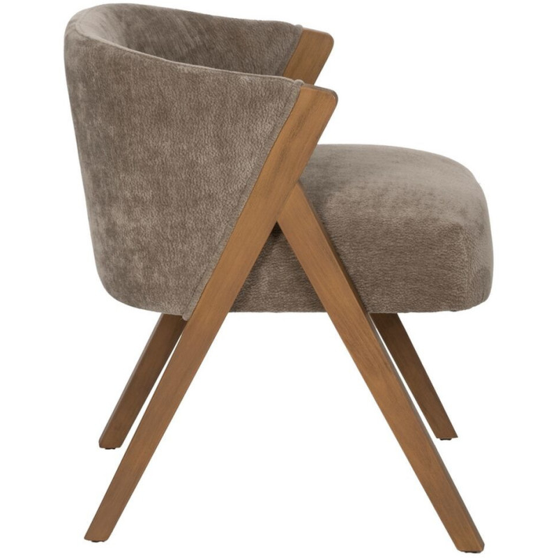 Fauteuil de table Cabriolet bouclette en Tissu Taupe Bouclé Bois de bouleau Naturel Tossa - 3