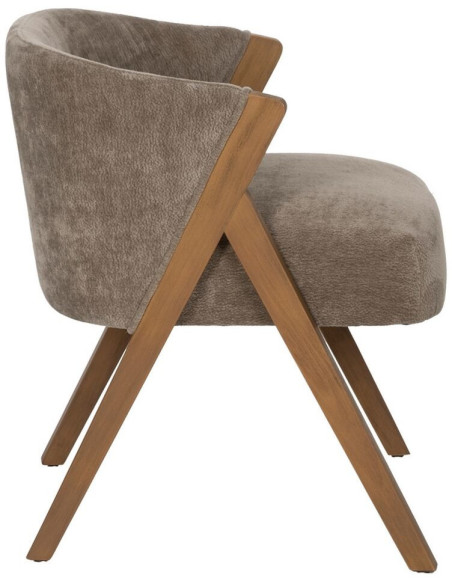 Fauteuil de table Cabriolet bouclette en Tissu Taupe Bouclé Bois de bouleau Naturel Tossa - 3