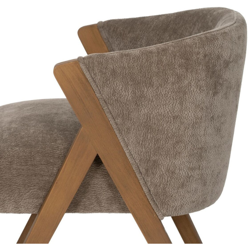 Fauteuil de table Cabriolet bouclette en Tissu Taupe Bouclé Bois de bouleau Naturel Tossa - 7