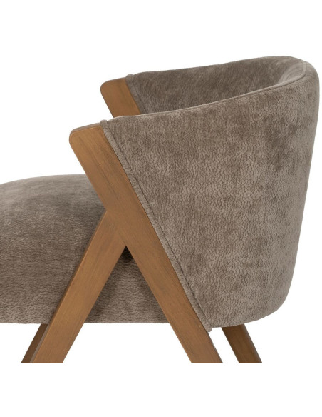 Fauteuil de table Cabriolet bouclette en Tissu Taupe Bouclé Bois de bouleau Naturel Tossa - 7