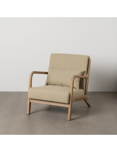 Fauteuil moderne en Tissu Beige Bois d'hévéa Naturel Albarracin - 2