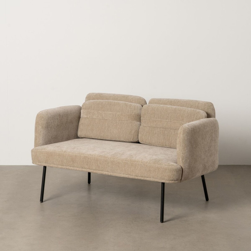 Canapé moderne chic Droit 2 places en Tissu Beige Métal Noir Orio - 2