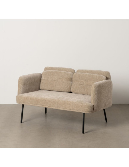 Canapé moderne chic Droit 2 places en Tissu Beige Métal Noir Orio - 2