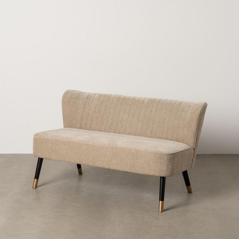 Canapé moderne chic Droit 2 places en Tissu Beige Bois Noir Doré Ezcaray - 2