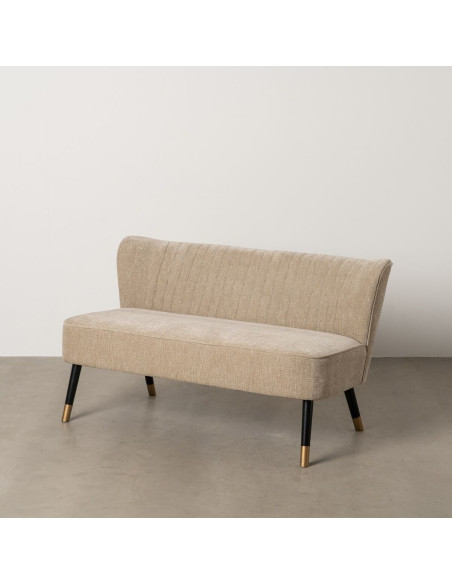 Canapé moderne chic Droit 2 places en Tissu Beige Bois Noir Doré Ezcaray - 2