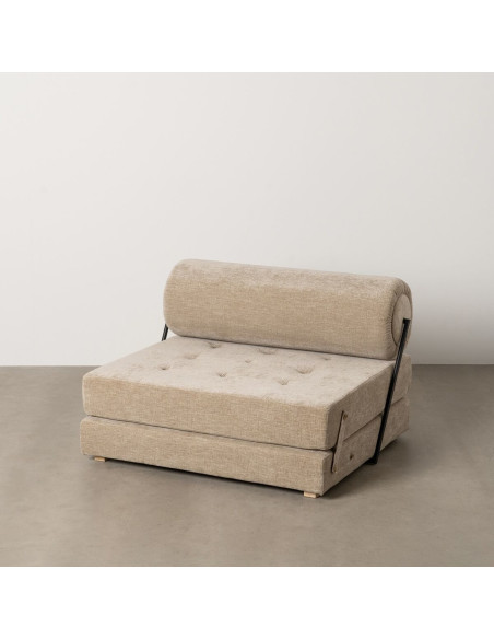 Fauteuil Chauffeuse moderne 1 place en Tissu Beige Bois Estepa - 10