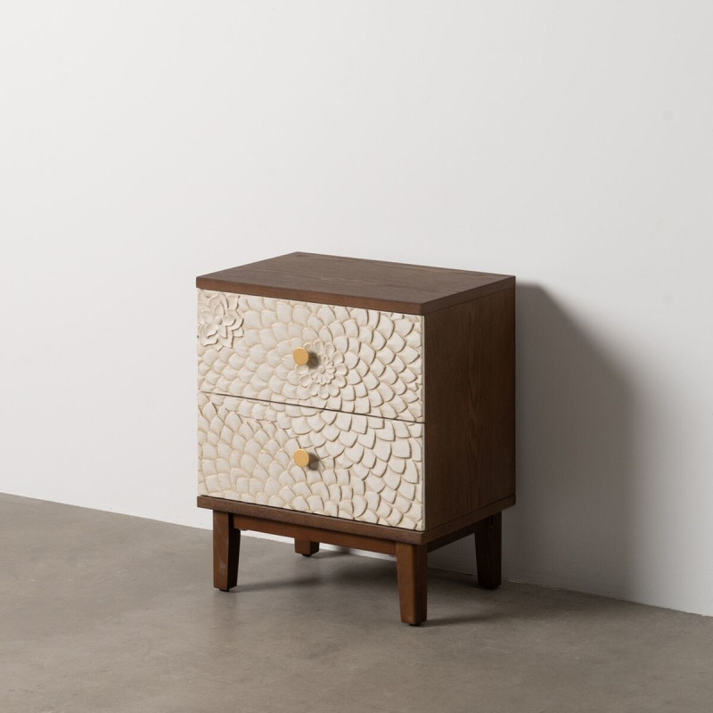 Chevet moderne 2 tiroirs en Bois de pin Bois MDF Marron Blanc Motif fleurs Manacor - 8