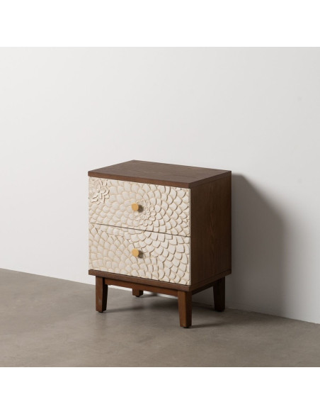 Chevet moderne 2 tiroirs en Bois de pin Bois MDF Marron Blanc Motif fleurs Manacor - 8