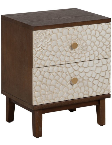 Chevet moderne 2 tiroirs en Bois de pin Bois MDF Marron Blanc Motif fleurs Manacor - 1
