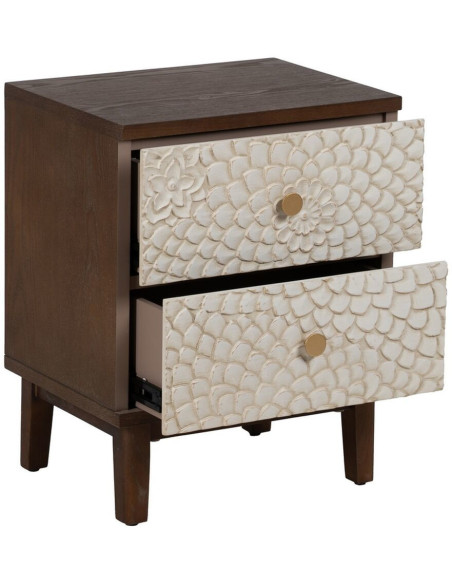 Chevet moderne 2 tiroirs en Bois de pin Bois MDF Marron Blanc Motif fleurs Manacor - 3