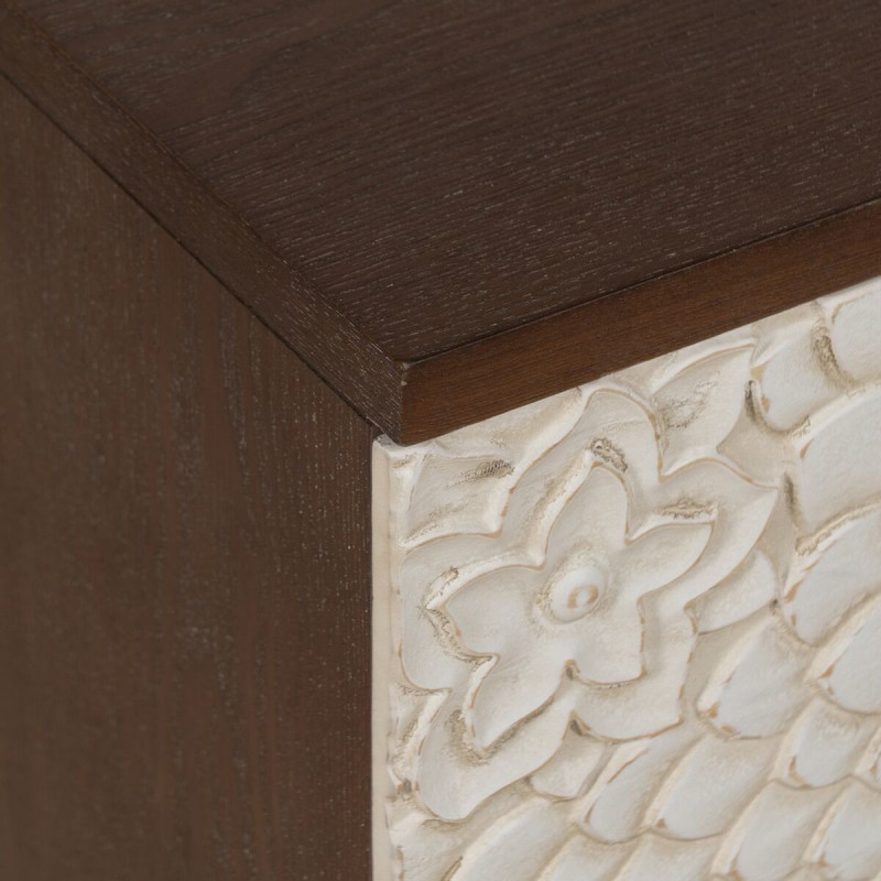 Chevet moderne 2 tiroirs en Bois de pin Bois MDF Marron Blanc Motif fleurs Manacor - 5