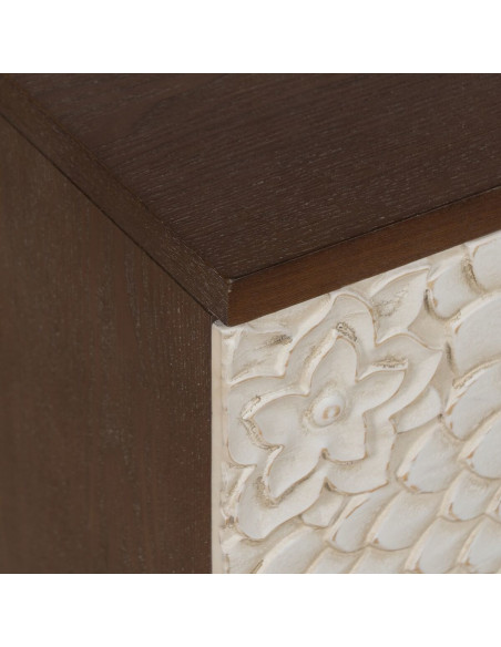 Chevet moderne 2 tiroirs en Bois de pin Bois MDF Marron Blanc Motif fleurs Manacor - 5