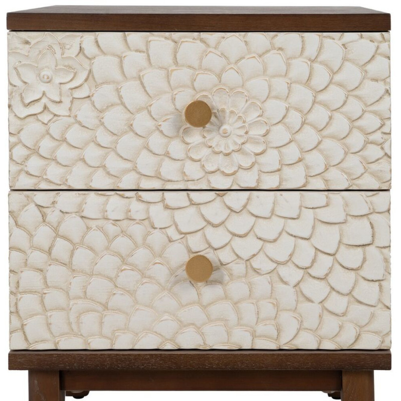 Chevet moderne 2 tiroirs en Bois de pin Bois MDF Marron Blanc Motif fleurs Manacor - 2