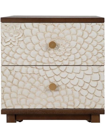 Chevet moderne 2 tiroirs en Bois de pin Bois MDF Marron Blanc Motif fleurs Manacor - 2