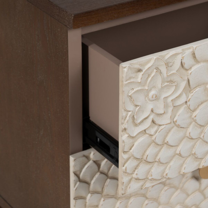 Chevet moderne 2 tiroirs en Bois de pin Bois MDF Marron Blanc Motif fleurs Manacor - 6