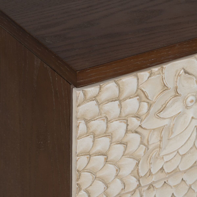 Petite commode moderne 3 tiroirs en Bois de pin Bois MDF Marron Blanc Motif fleurs Manacor - 4
