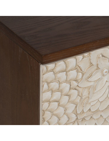 Petite commode moderne 3 tiroirs en Bois de pin Bois MDF Marron Blanc Motif fleurs Manacor - 4