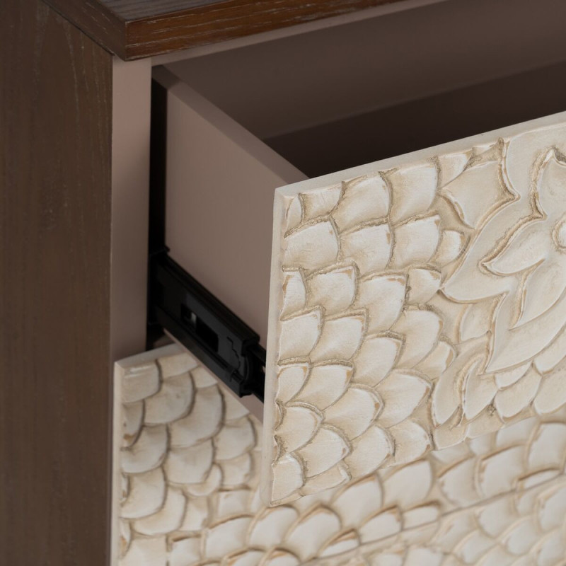 Petite commode moderne 3 tiroirs en Bois de pin Bois MDF Marron Blanc Motif fleurs Manacor - 5