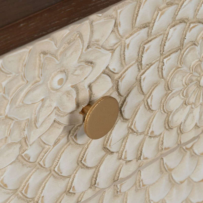 Petite commode moderne 3 tiroirs en Bois de pin Bois MDF Marron Blanc Motif fleurs Manacor - 6