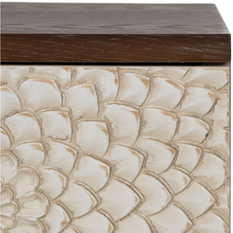 Petite commode moderne 3 tiroirs en Bois de pin Bois MDF Marron Blanc Motif fleurs Manacor - 7