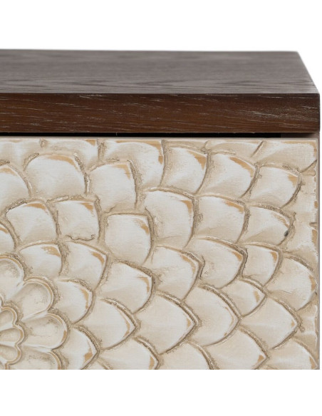 Petite commode moderne 3 tiroirs en Bois de pin Bois MDF Marron Blanc Motif fleurs Manacor - 7