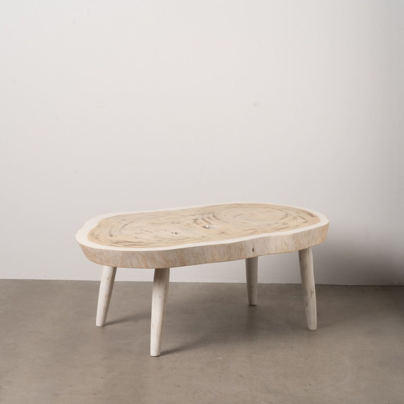 Grande Table basse originale Organique en Bois de suar Blanc crème Naturel Lugo - 8