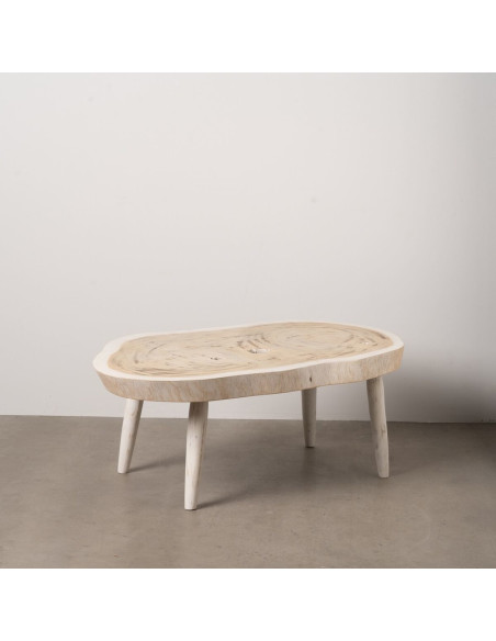 Grande Table basse originale Organique en Bois de suar Blanc crème Naturel Lugo - 8