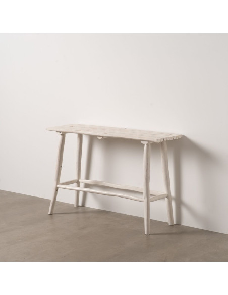 Console Bord de mer Rectangulaire en Bois de teck Blanc crème Arcos - 2