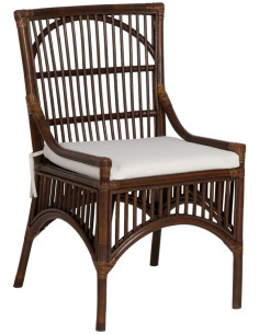 Fauteuil de table vintage en Rotin Marron foncé Tissu Beige Cadaques - 1