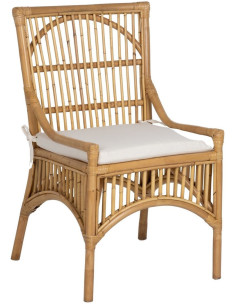 Fauteuil de table vintage en Rotin Naturel Tissu Beige Cadaques - 1