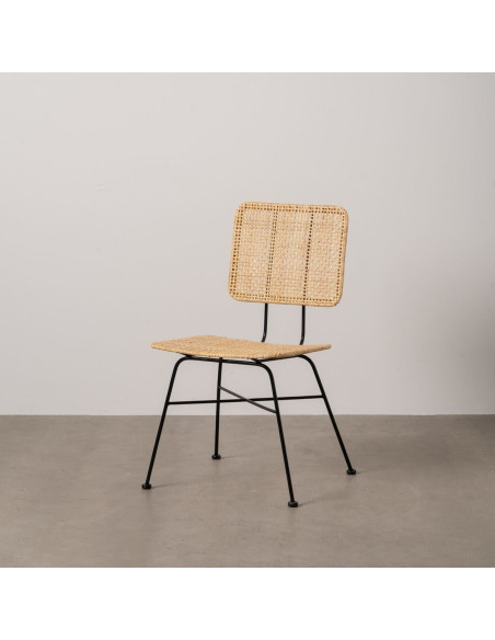 Chaise moderne en Rotin Naturel Cannage Métal Noir Olite - 8