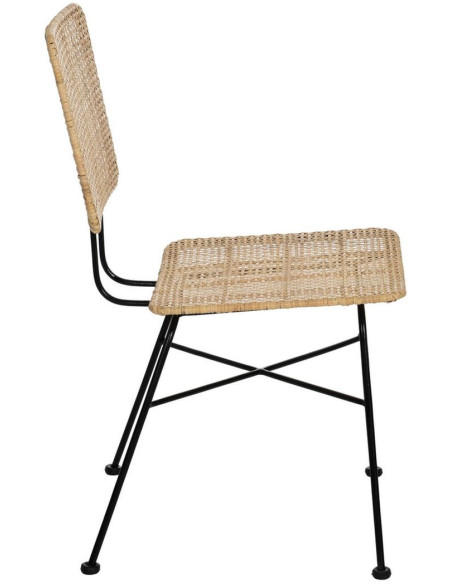 Chaise moderne en Rotin Naturel Cannage Métal Noir Olite - 2