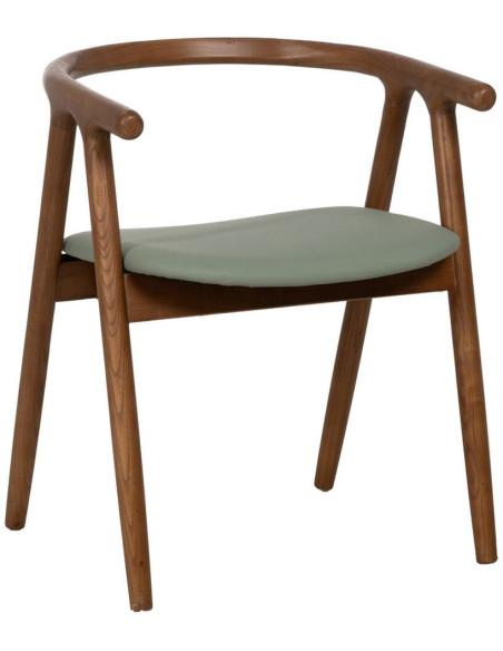 Fauteuil de table mid-century moderne en Bois d'orme Marron Polyuréthane Vert Nyora - 1