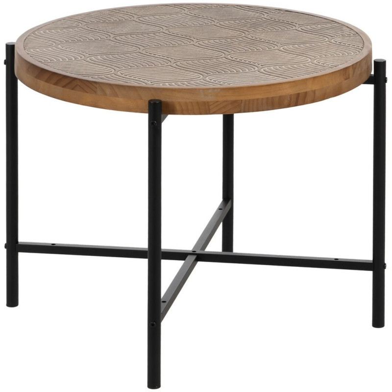 Grande Table d'appoint indienne Ronde en Bois de pin Naturel Sculpté Métal Noir Gata - 1