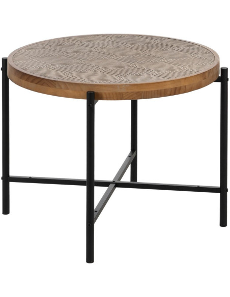 Grande Table d'appoint indienne Ronde en Bois de pin Naturel Sculpté Métal Noir Gata - 1