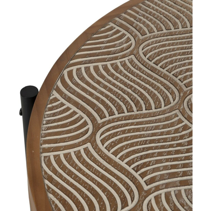 Grande Table d'appoint indienne Ronde en Bois de pin Naturel Sculpté Métal Noir Gata - 2