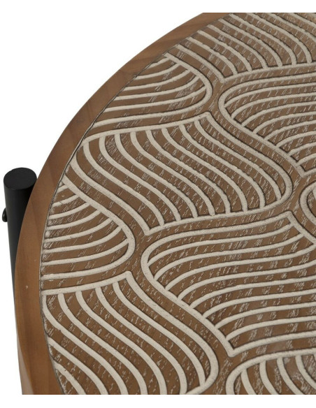 Grande Table d'appoint indienne Ronde en Bois de pin Naturel Sculpté Métal Noir Gata - 2