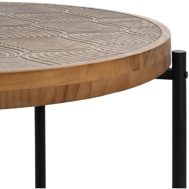 Grande Table d'appoint indienne Ronde en Bois de pin Naturel Sculpté Métal Noir Gata - 4