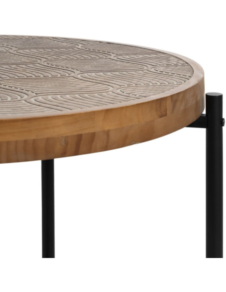 Grande Table d'appoint indienne Ronde en Bois de pin Naturel Sculpté Métal Noir Gata - 4