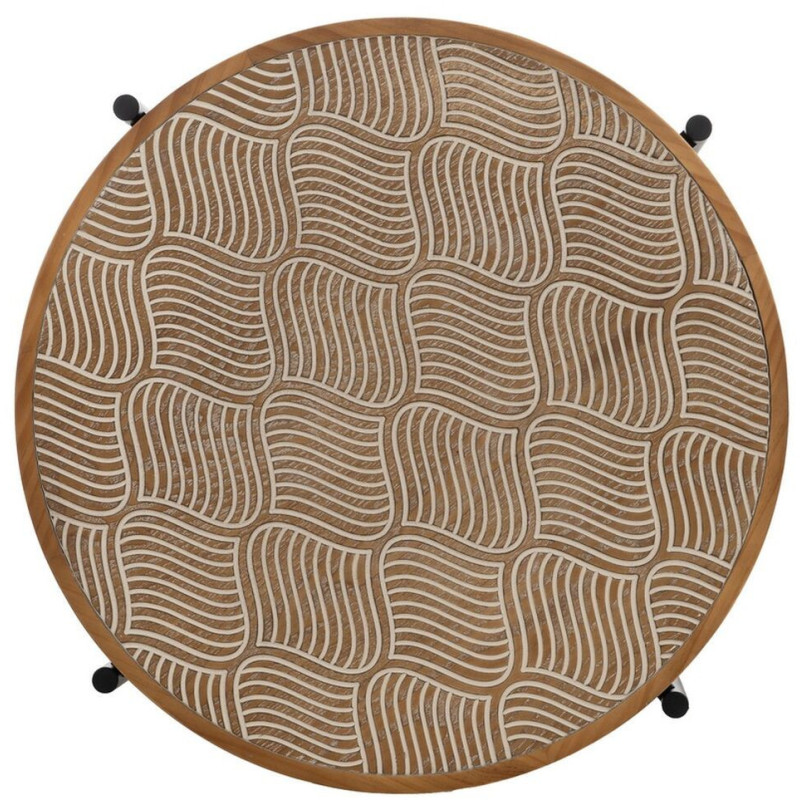 Grande Table d'appoint indienne Ronde en Bois de pin Naturel Sculpté Métal Noir Gata - 6