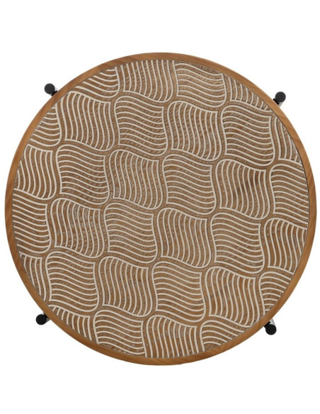 Grande Table d'appoint indienne Ronde en Bois de pin Naturel Sculpté Métal Noir Gata - 6