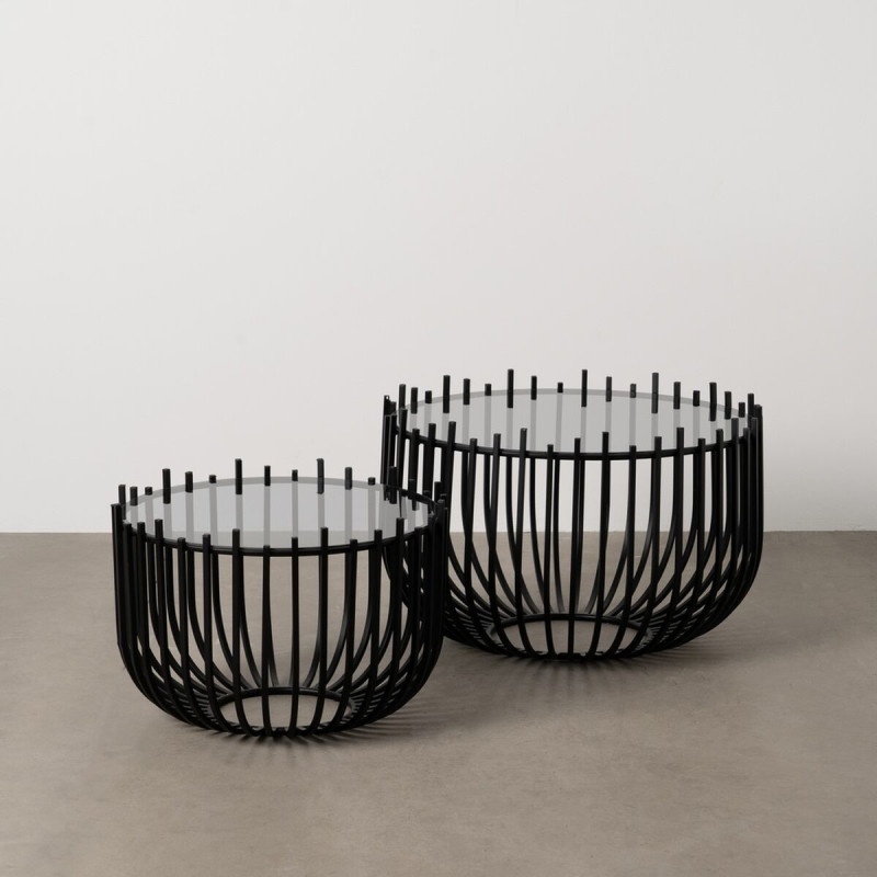 Table basse moderne Ronde en Verre Transparent Métal Noir Laudio (Lot de 2) - 7